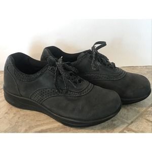 SAS Walk Easy Black Nubuck Walking Shoes Women's 7.5 WW Lace Up B7919655